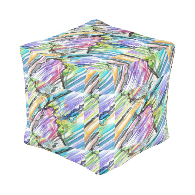 CATEGORY FIVES SWIRLING ABSTRACT ART DESIGN POUF (Angled Front)