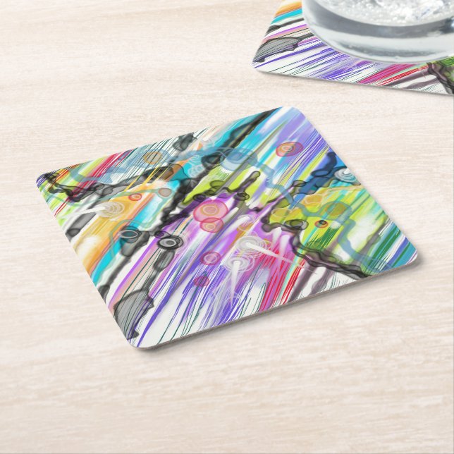CATEGORY FIVES SWIRLING ABSTRACT ART DESIGN SQUARE PAPER COASTER (Angled)