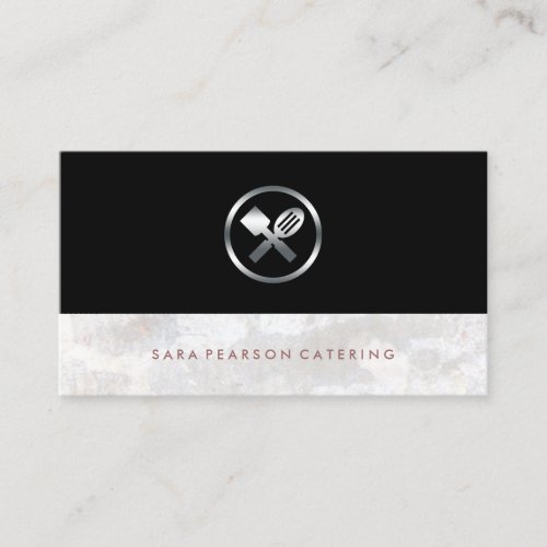 Caterer Bold Silver Utensils Icon Food Services Business Card
