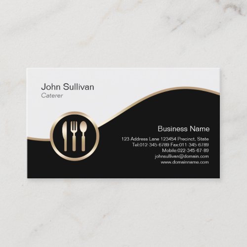 Caterer Business Card Gold Cutlery Icon