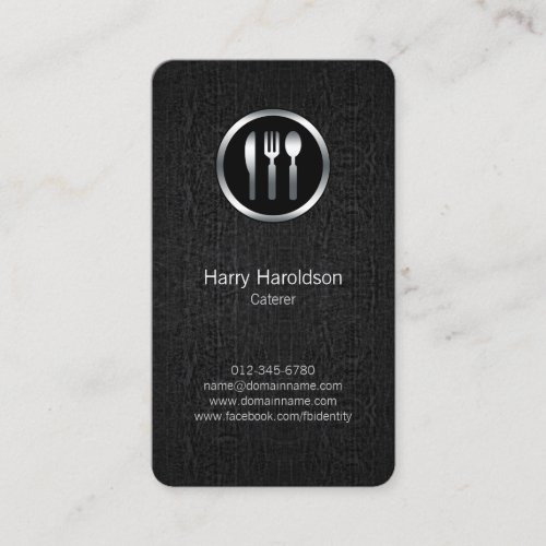 Caterer Cutlery Chrome Icon Grunge Business Card