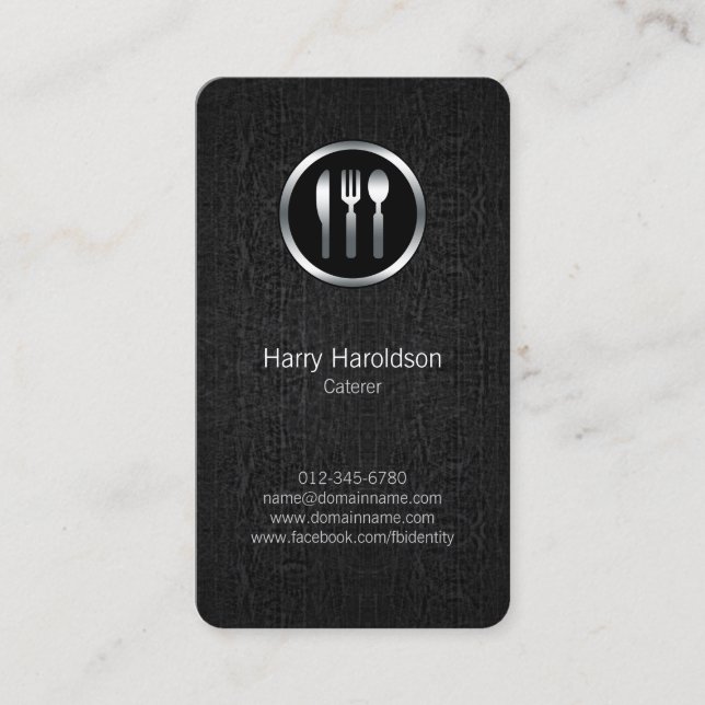 Caterer Cutlery Chrome Icon Grunge Business Card (Front)