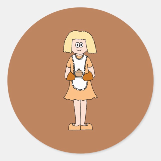 Caterer with Hot Soup. Classic Round Sticker (Front)