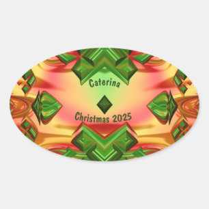 CATERINA ~ CHRISTMAS 2024 Green Red Yellow ~ Oval Sticker
