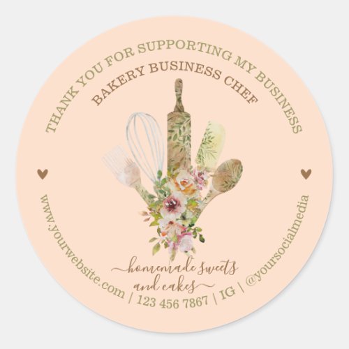 Catering Bakery Chef Rustic Blush Pink Classic Round Sticker