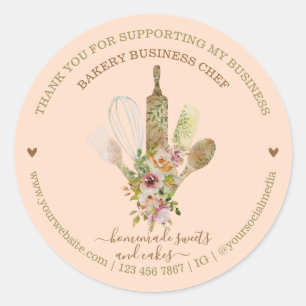 Catering Bakery Chef Rustic Blush Pink Classic Round Sticker