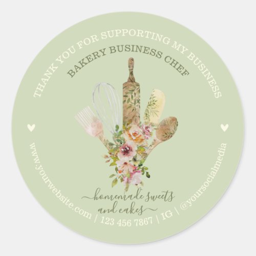 Catering Bakery Chef Rustic grayish green Classic Round Sticker