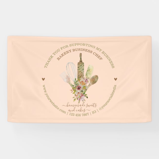 Catering Bakery Chef Rustic Pink Banner (Horizontal)