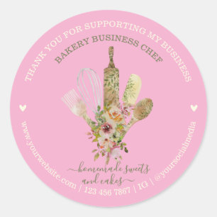 Catering Bakery Chef Rustic pink cute Classic Round Sticker
