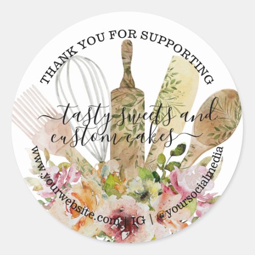 Catering Bakery Kitchen Rustic Eucalyptus Floral Classic Round Sticker