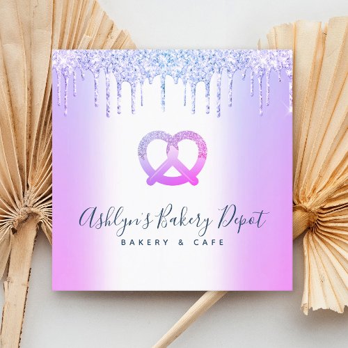 Catering Bakery Pastry Chef Purple Glitter Drips Square Business Card