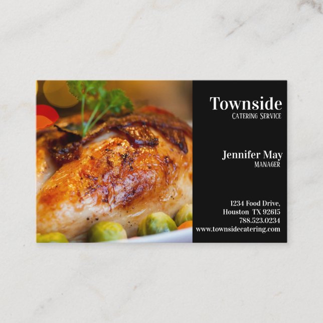 Catering Barbecue Chicken In Black  Business Card (Front)
