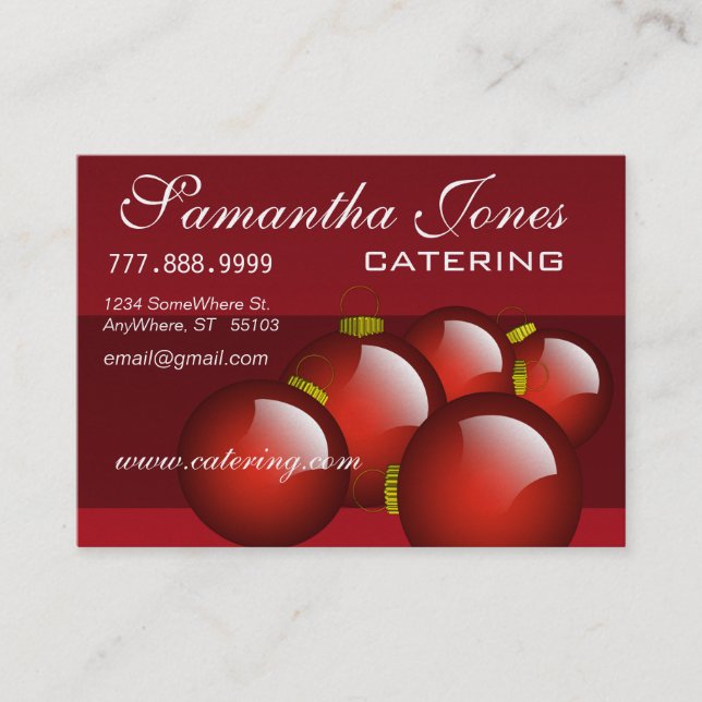 Catering Business Card  Red Christmas Ornaments (Front)