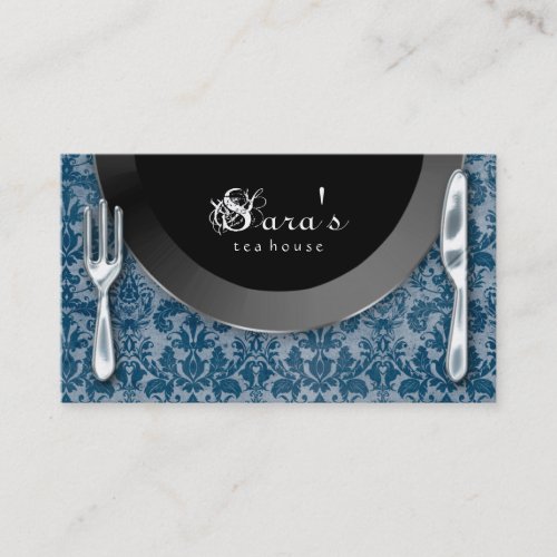 Catering Business Cards Cutlery Plate Blue