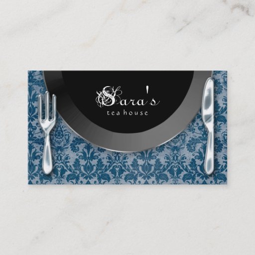 Customizable Catering Business Cards Cutlery Plate Blue