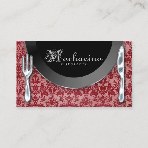Catering Business Cards Cutlery Plate Red