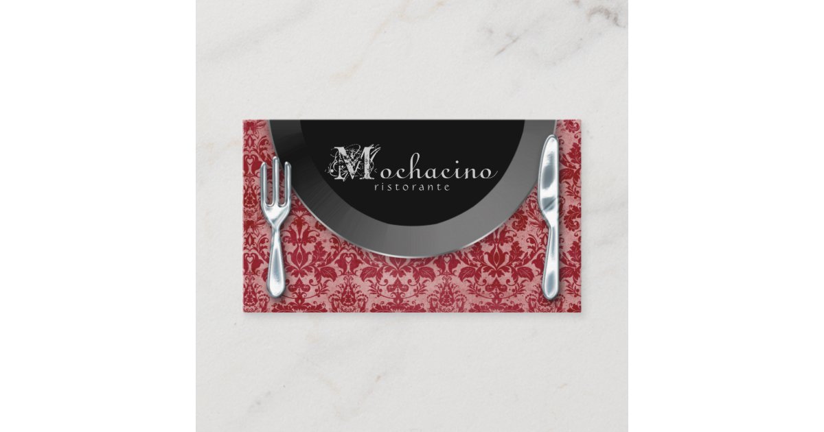 Catering Business Cards Cutlery Plate Red | Zazzle