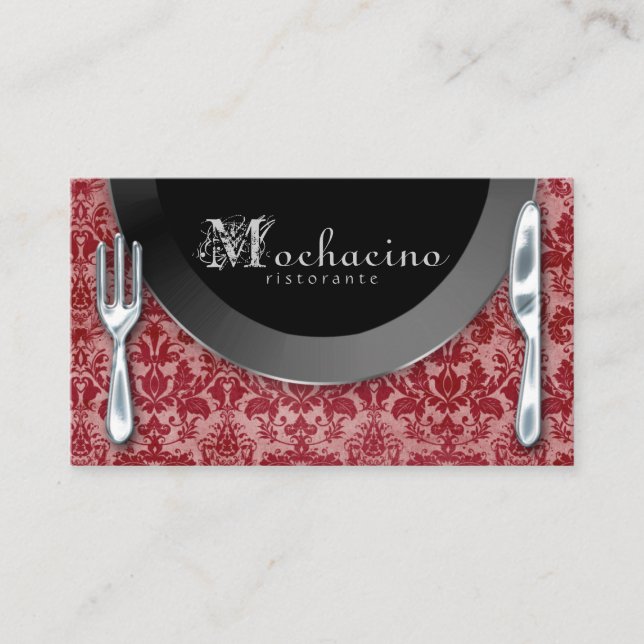 Catering Business Cards Cutlery Plate Red (Front)