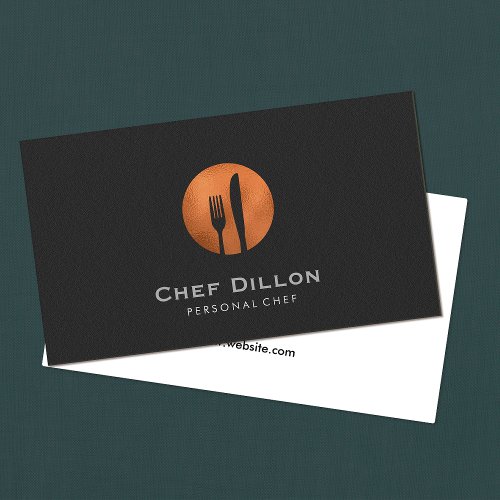 Catering Chef Copper Fork and Knife Black  Business Card