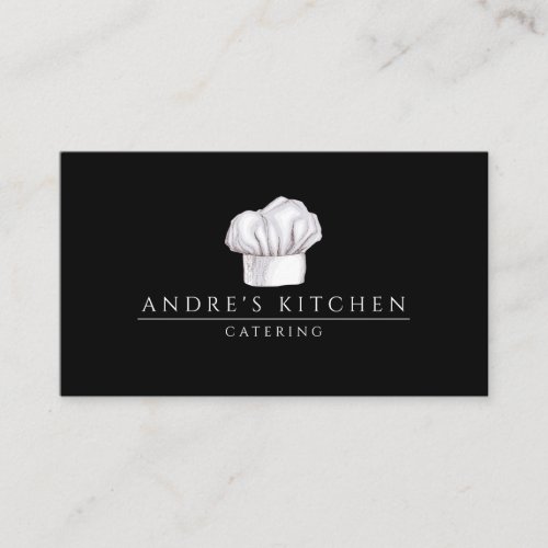 Catering Culinary Watercolor Chefs Hat Black Business Card