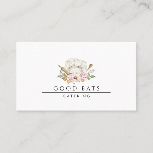 Catering Culinary Watercolor Chefs Hat Utensils Business Card