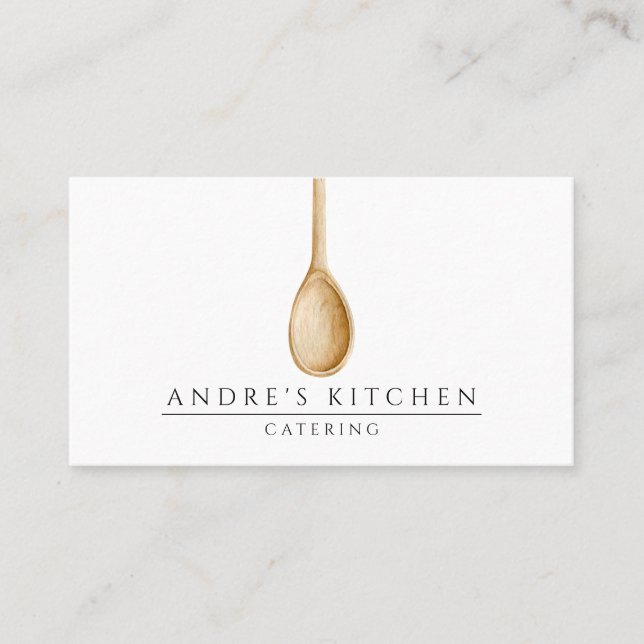Catering Culinary Watercolor Mixing Wooden Spoon Business Card (Front)