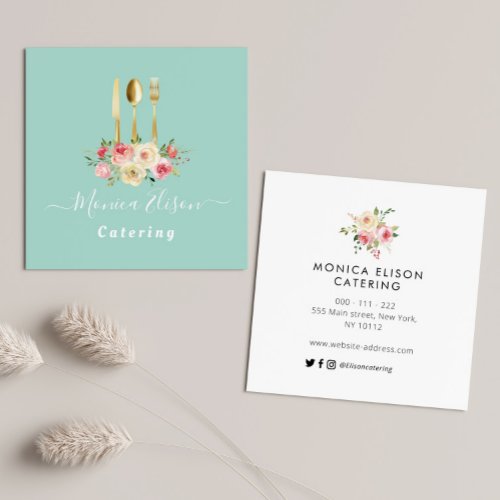 catering floral business square business card