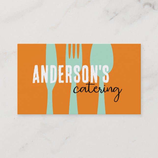 catering modern orange and teal custom business card (Front)