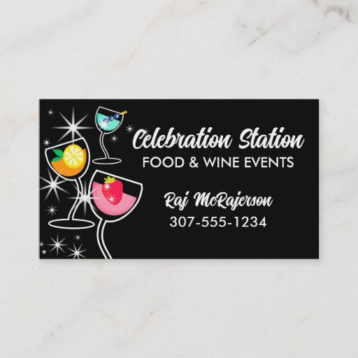 Customizable Catering party drinks food and wine business card