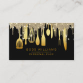 Gold Drips Catering Personal Chef Kitchen Utensils Business Card Zazzle Com