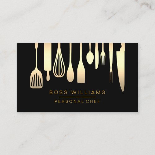 Catering Personal Chef Gold Kitchen Utensils Business Card