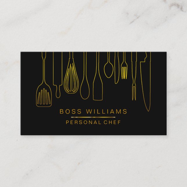 Catering Personal Chef Gold Kitchen Utensils Business Card (Front)