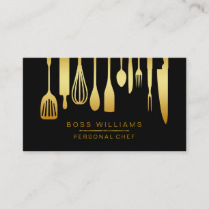 Catering Personal Chef Gold Kitchen Utensils Business Card