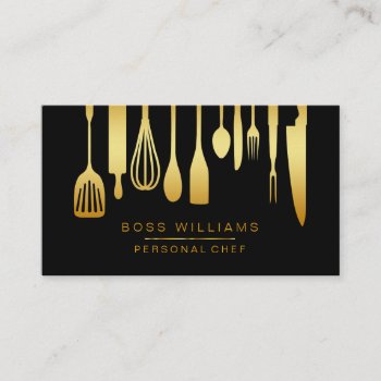 Catering Personal Chef Gold Kitchen Utensils Business Card by tsrao100 at Zazzle