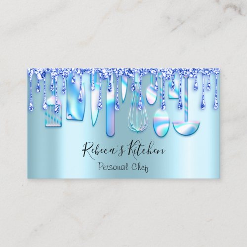 Catering Personal Chef Kitchen Aqua Blue Drip  Business Card