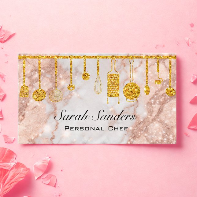 Catering Personal Chef Kitchen Gold Pink  Business Card (Creator Uploaded)