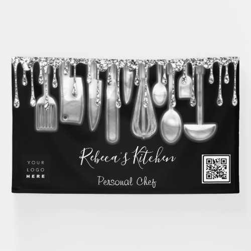 Catering Personal Chef Kitchen Gold Qr Code Black Banner