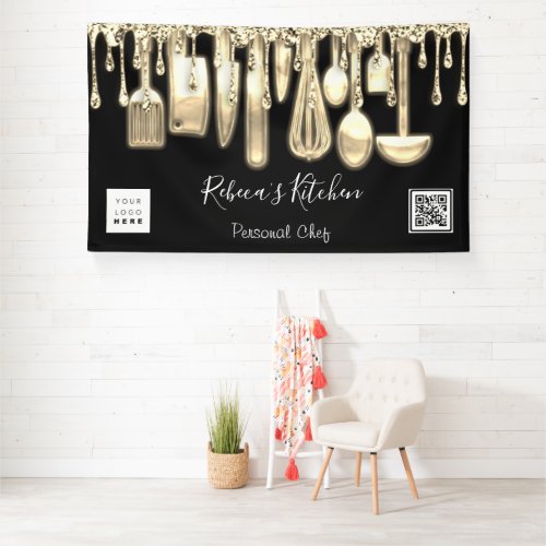 Catering Personal Chef Kitchen Golden Qr Logo Banner