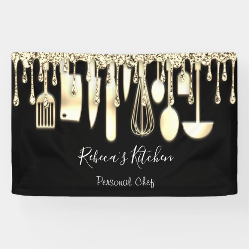 Catering Personal Chef Kitchen Golden Utensils Banner
