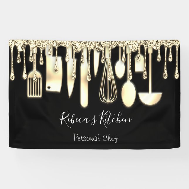 Catering Personal Chef Kitchen Golden Utensils Banner (Horizontal)