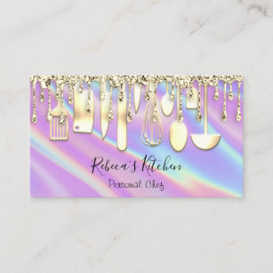 Catering Personal Chef Kitchen Holograph Gold Business Card