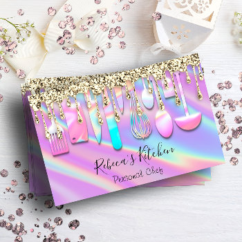 Catering Personal Chef Kitchen Holograph Pink Business Card by luxury_luxury at Zazzle