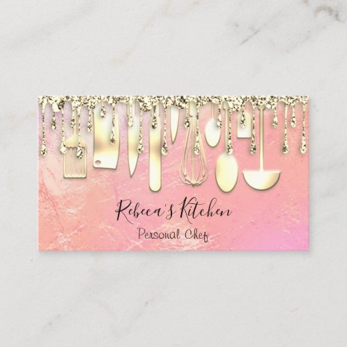 Catering Personal Chef Kitchen Knifes Golden Drips Business Card