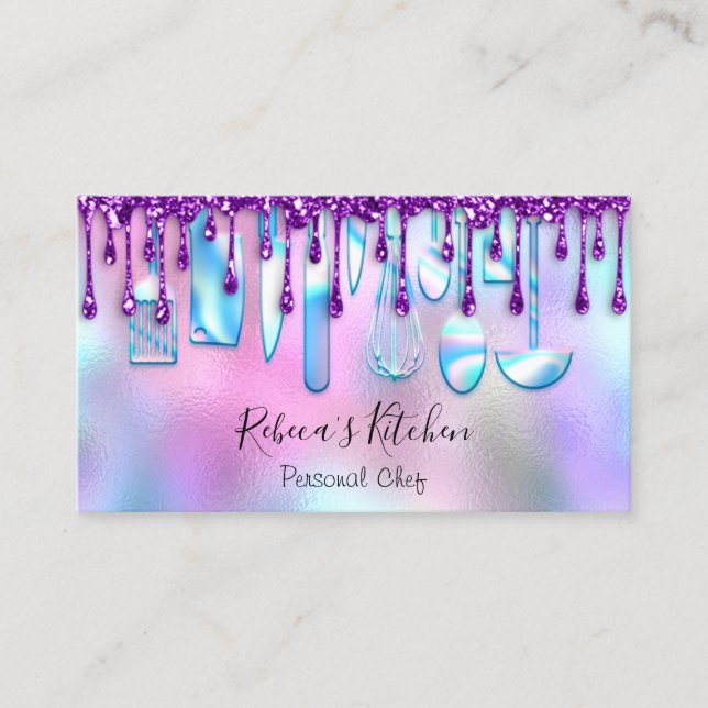 Catering Personal Chef Kitchen Knifes Purple Business Card (Front)