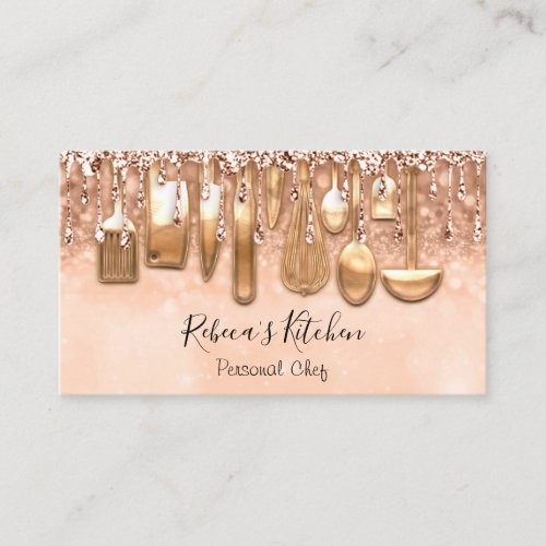 Catering Personal Chef Kitchen Knifes Rose Glitter Business Card