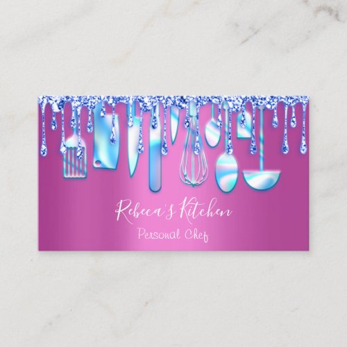 Catering Personal Chef Kitchen Pink Blue Drips  Business Card