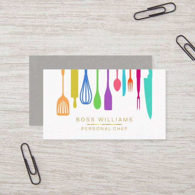 Catering Personal Chef Kitchen Utensils Pastry Business Card (Front/Back In Situ)