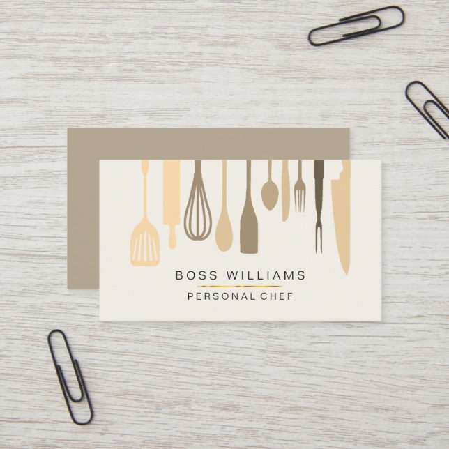 Catering Personal Chef Kitchen Utensils Pastry Business Card (Front/Back In Situ)