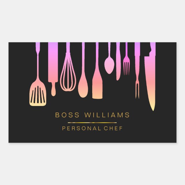 Catering Personal Chef Kitchen Utensils Rectangular Sticker (Front)