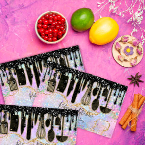 Catering Personal Chef Restaurant Black Drip Gold Business Card